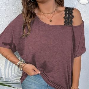 2 For 25$ Dolman sleeve asymmetric neck lace detail t-shirt.